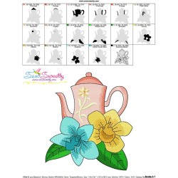 Teapot And Flowers-8 Embroidery Design Pattern-3