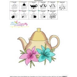 Teapot And Flowers-6 Embroidery Design Pattern-3