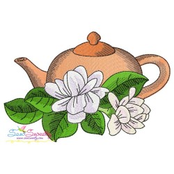 Teapot And Flowers Embroidery Design Bundle-3