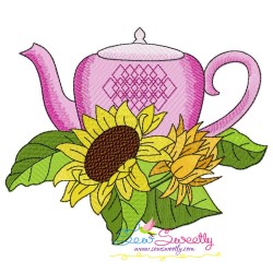 Teapot And Flowers Embroidery Design Bundle-4