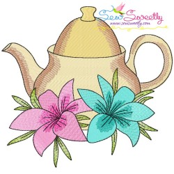 Teapot And Flowers Embroidery Design Bundle-7