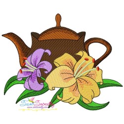 Teapot And Flowers Embroidery Design Bundle-8