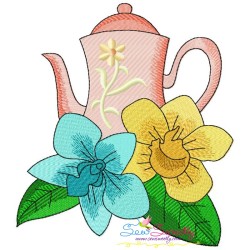 Teapot And Flowers Embroidery Design Bundle-9
