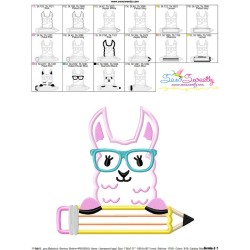 Llama Glasses Pencil Applique Design Pattern-3