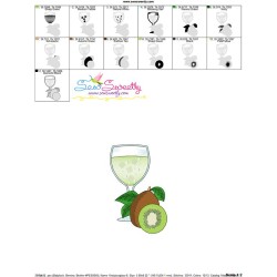 Kiwi Juice Glass Embroidery Design Pattern-3