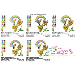Bee Flowers And Rainbow-6 Embroidery Design Pattern-2