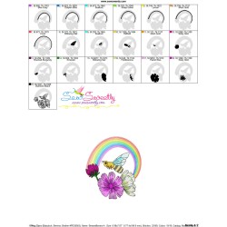 Bee Flowers And Rainbow-4 Embroidery Design Pattern-3