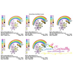 Bee Flowers And Rainbow-2 Embroidery Design Pattern-2