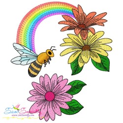 Bee Flowers And Rainbow Embroidery Design Bundle-7