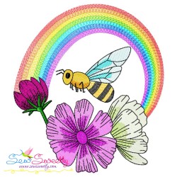 Bee Flowers And Rainbow Embroidery Design Bundle-8