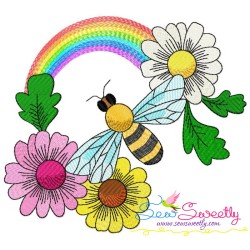 Bee Flowers And Rainbow Embroidery Design Bundle-4