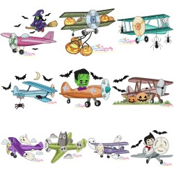 Halloween Aircrafts Embroidery Design Bundle-1