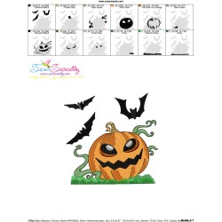 Halloween Pumpkin And Bats Embroidery Design Pattern-3