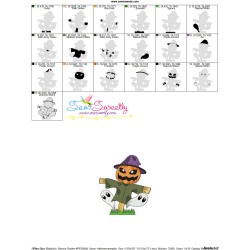 Halloween Pumpkin Scarecrow And Ghosts Embroidery Design Pattern-3