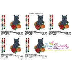 Halloween Cat Flowers And Pumpkin Embroidery Design Pattern-2