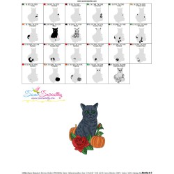Halloween Cat Flowers And Pumpkin Embroidery Design Pattern-3