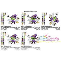 Cute Halloween Witch And Broom Embroidery Design Pattern-2