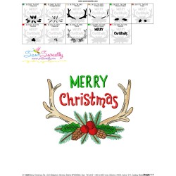 Merry Christmas Antlers Lettering Embroidery Design Pattern-3