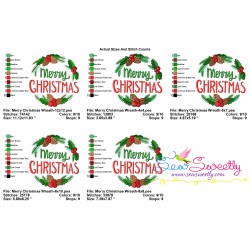 Merry Christmas Wreath Lettering Embroidery Design Pattern-2