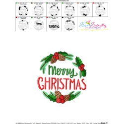 Merry Christmas Wreath Lettering Embroidery Design Pattern-3