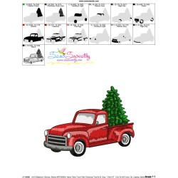 Retro Truck With Christmas Tree Embroidery Design Pattern-3