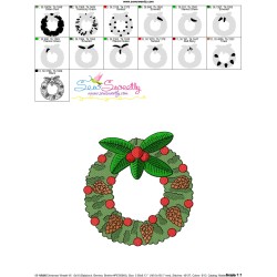Christmas Wreath With Holly Leaves Embroidery Design Pattern-3