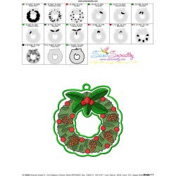 Christmas Wreath Hanger With Holly Leaves Embroidery Design Pattern-3