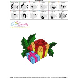 Christmas Gifts And Holly Leaves Embroidery Design Pattern-3