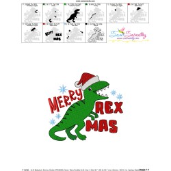 Merry RexMas Dinosaur Christmas Lettering Embroidery Design Pattern-3