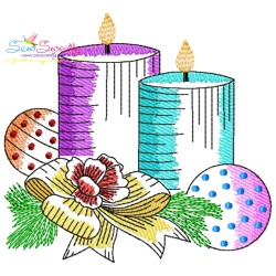 Christmas Candles-7 Light Fill Embroidery Design Pattern-1