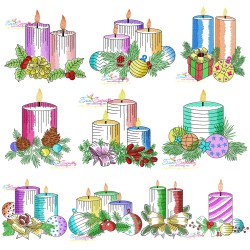Christmas Candles Light Fill Embroidery Design Bundle-1