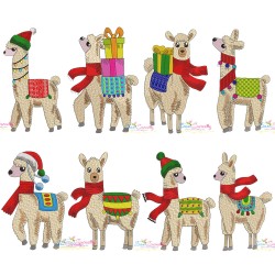 Christmas Llamas Embroidery Design Bundle-1