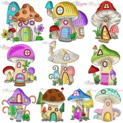 Gnome Mushroom Houses Embroidery Design Bundle-1