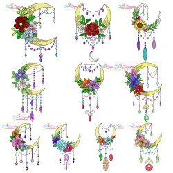 Dream Catcher Flowers And Moon Embroidery Design Bundle-1