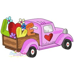 Valentine Truck Love Embroidery Design Pattern-1