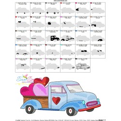 Valentine Truck Hearts Embroidery Design Pattern-3