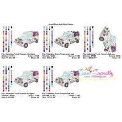 Valentine Truck Flowers Embroidery Design Pattern-2