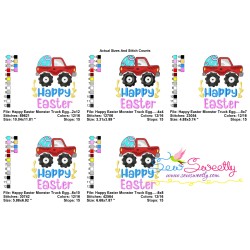 Happy Easter Monster Truck With Egg Embroidery Design Pattern-2