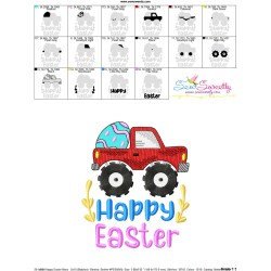 Happy Easter Monster Truck With Egg Embroidery Design Pattern-3