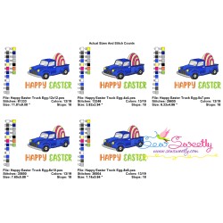 Happy Easter Truck With Egg Embroidery Design Pattern-2