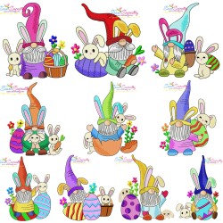 Easter Gnomes And Bunnies Embroidery Design Bundle-1