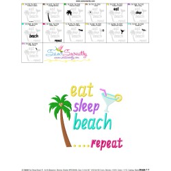 Eat Sleep Beach Repeat Summer Lettering Embroidery Design Pattern-3