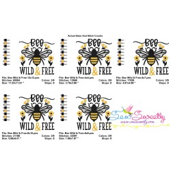 Bee Wild & Free Lettering Embroidery Design Pattern-2