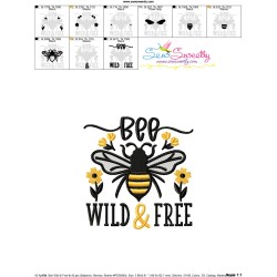 Bee Wild & Free Lettering Embroidery Design Pattern-3