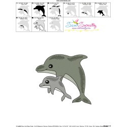 Mom And Baby Dolphin Embroidery Design Pattern-3