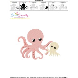 Mom And Baby Octopus Embroidery Design Pattern-3