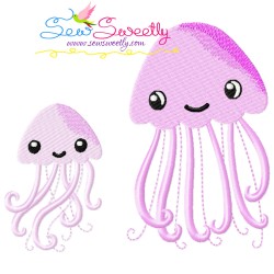 Mom And Baby Jellyfish Embroidery Design Pattern-1