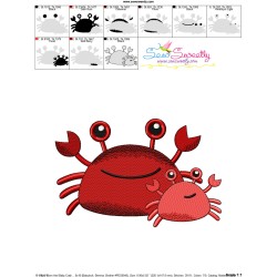 Mom And Baby Crab Embroidery Design Pattern-3