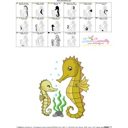 Mom And Baby Seahorse Embroidery Design Pattern-3