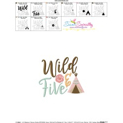Wild And Five 5th Birthday Embroidery Design Pattern-3